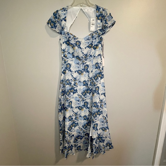 FLORET STUDIOS Floral Flutter Sleeve Sundress on White Blue Floral Small - Picture 2 of 9